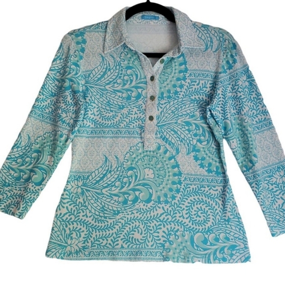 J. Mclaughlin Popover Women XSmall 3/4 Sleeve Modal Paisley Beachy Preppy Golf S - Picture 1 of 11